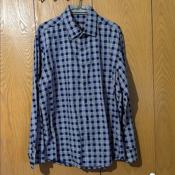 Two Tasso Elba Light Blue and dark blue Plaid Button Down Shirts XL men’s - Picture 6 of 10